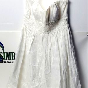 White House Black Market-Strapless White 100% Cotton Dress